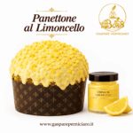 Panettone Artigianale al Limoncello Gaspare Perniciaro con glassa al cioccolato bianco, decorazioni al limone e confezione elegante per il Natale.