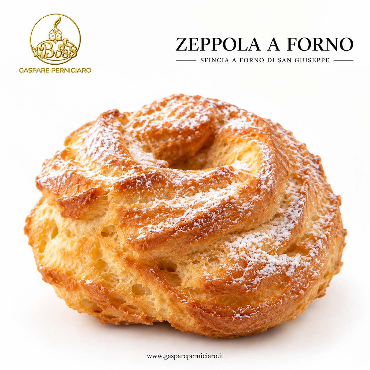 Zeppola al forno grande vuota, ancora da farcire, proposta come base di pasticceria ispirata alla tradizione italiana e al dolce di San Giuseppe.
